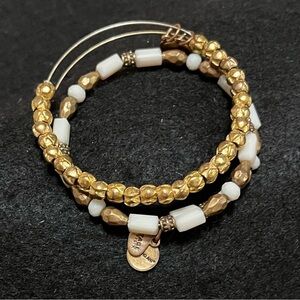 Alex and Ani Vintage Sixty Six Gold & White Beaded Wrap Bracelet & Gold Bangle